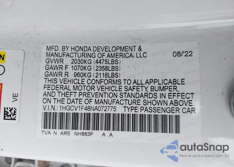 2022 Honda Accord Sport Special Edition from USA, damaged, VIN 1HGCV1F48NA072775